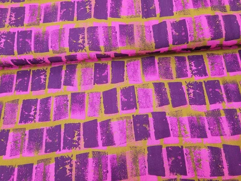 Swafing - Viskose kunstvolle Rechtecke violett auf pink und senf